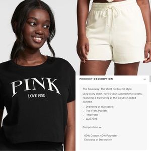 Victoria’s Secret Pink SET Creamer 5” Sweat Shorts & Black Short Sleeve Tee
